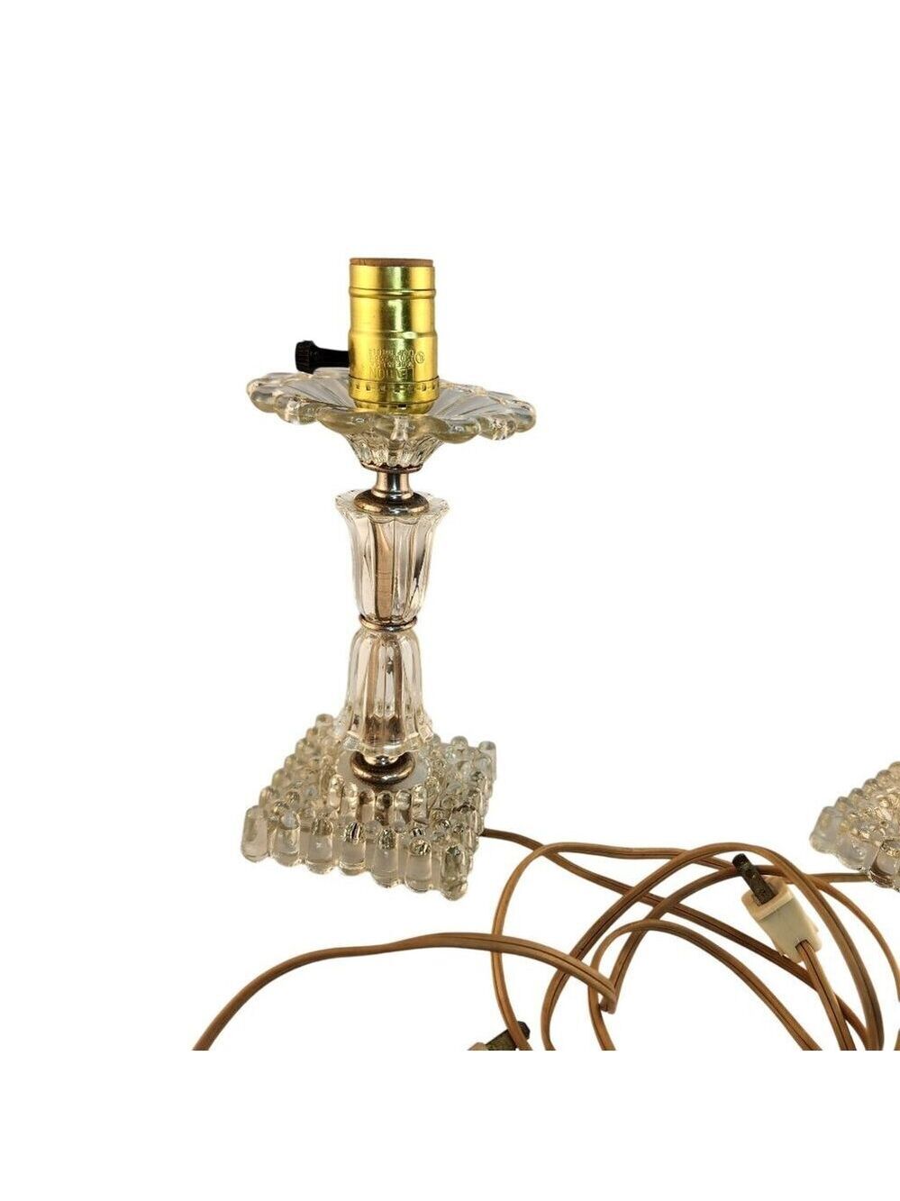 Two Glass Table Lamps with Brass Fixtures Decorative Lighting for Bedside or Liv - Picture 13 of 14